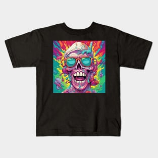 Psychedelic Brightly Colored Skulls and Skeletons Kids T-Shirt